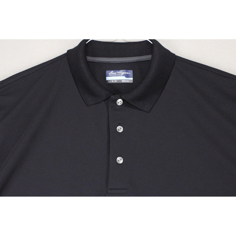 Ben Hogan Performance Mens Large Black Micro Ribbed Short Sleeve Golf Polo Shirt